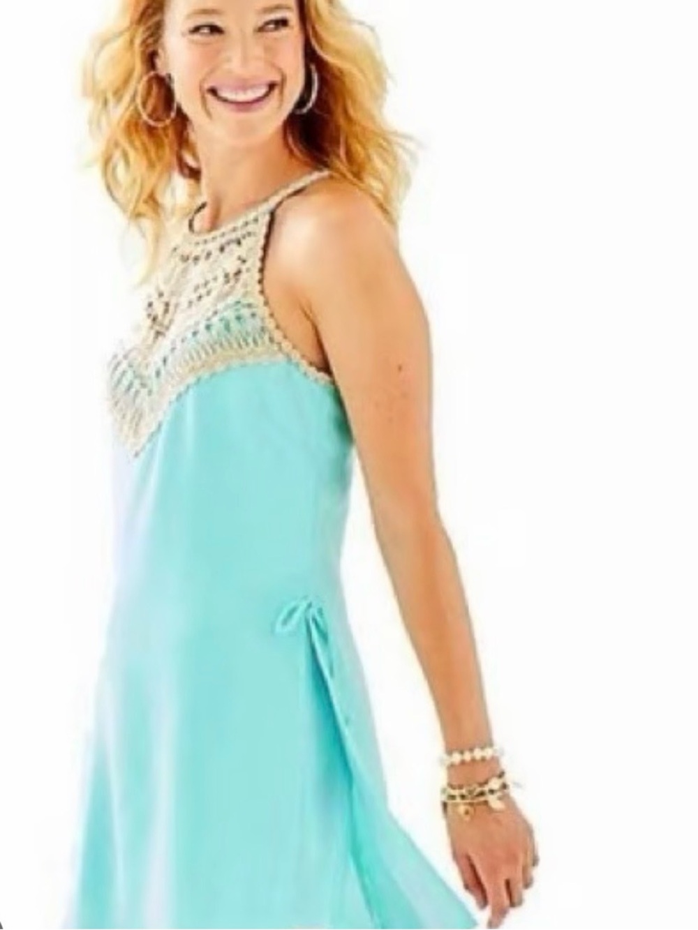 Lilly Pulitzer Turquoise Romper with Gold Lace Neckline